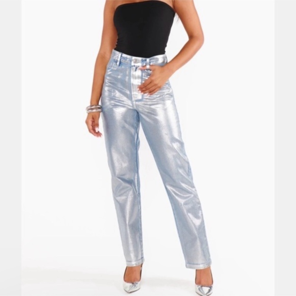 SHOW ME YOUR MUMU Icon Jeans Silver Coated Denim Festival Concert Size 27